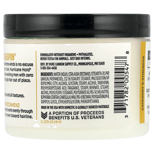 Duke Cannon Supply Co., Помада Hurricane Hold®, максимальная фиксация, без блеска, 130 г (4,6 унции)