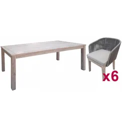 Комплект уличной мебели Kia Flores из массива акации, стол, 6 стульев