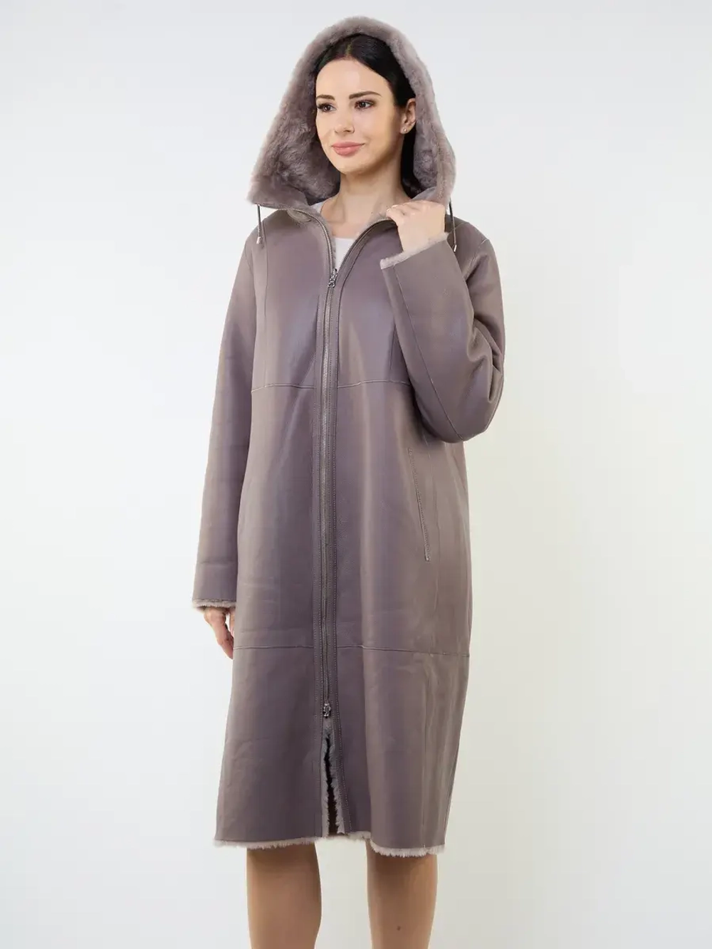 Дубленка зимняя двухсторонняя шуба с капюшоном