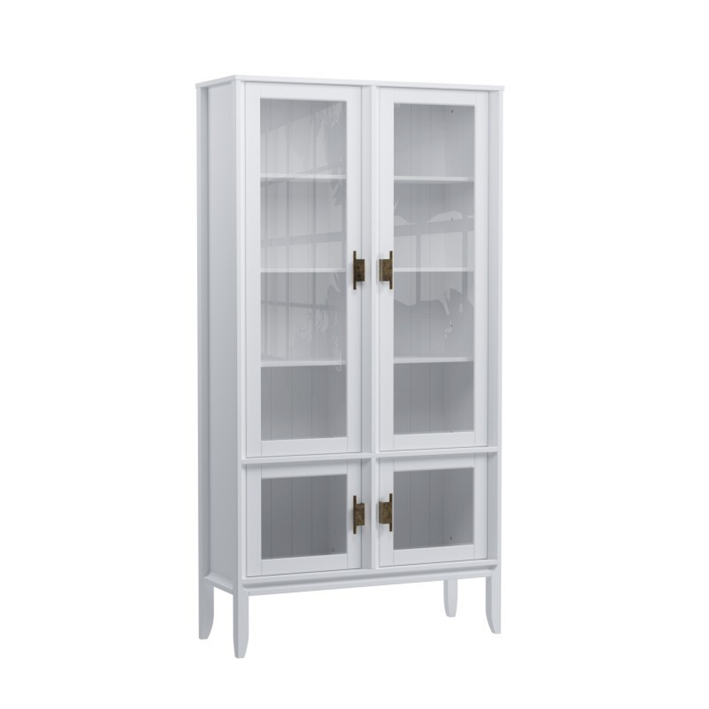 Шкаф для посуды «Бридж» широкий с 4-мя стеклянными дверями белый лак