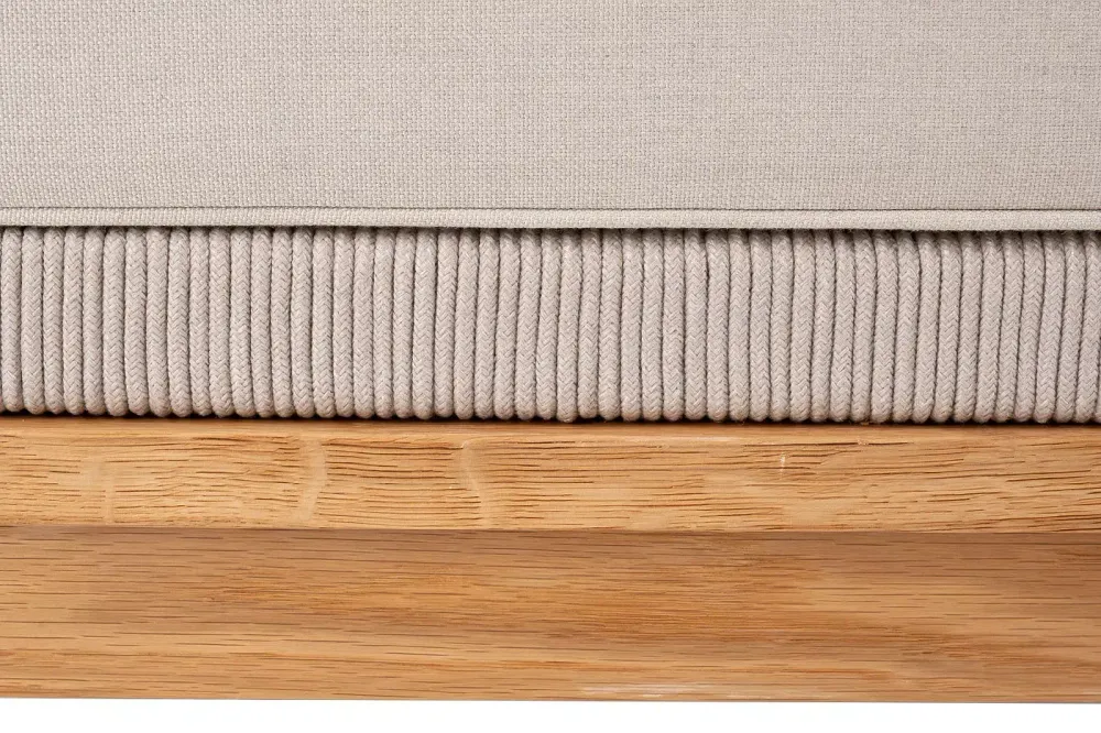 "Канны" правый модуль плетеный из роупа, основание дуб, роуп бежевый круглый, ткань бежевая 052