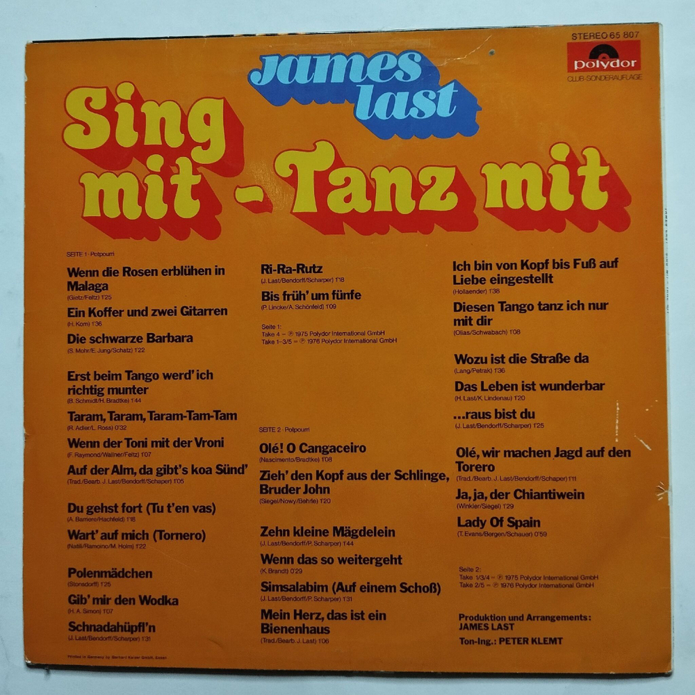 Винтажная виниловая пластинка LP James Last Sing Mit Tanz Mit (Germany 1976) (Club Edition)