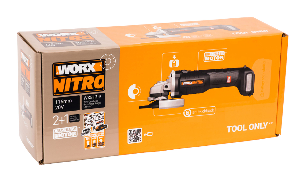 Угловая шлифмашина бесщёточная аккумуляторная WORX WX813.9