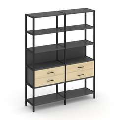 Shelf System Двухсекционный стеллаж пятиярусный с ящиками SN.STM-522 Антрацит/Акация Лорка/Металл Че