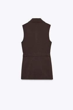 ZARA УДЛИНЕННЫЙ ЖИЛЕТ С БОКОВОЙ ПОЛОСОЙ, КОРИЧНЕВЫЙ