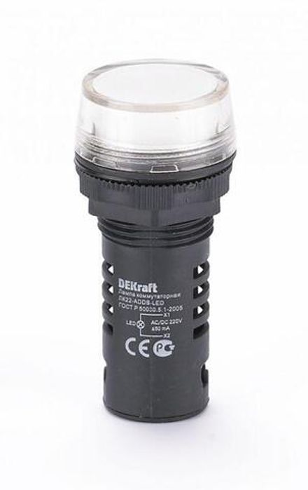 Лампа коммутационная ADDS ЛК-22 d22мм 220В AC/DC бел. LED DEKraft 25121DEK