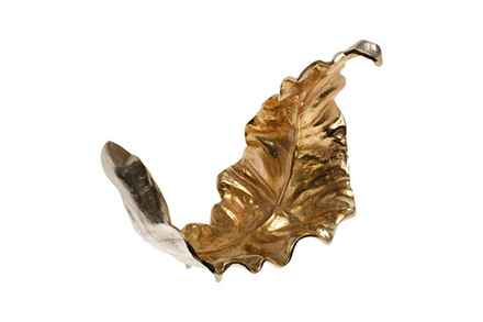 Тарелка декоративная "Лист" металлическая золото/хром