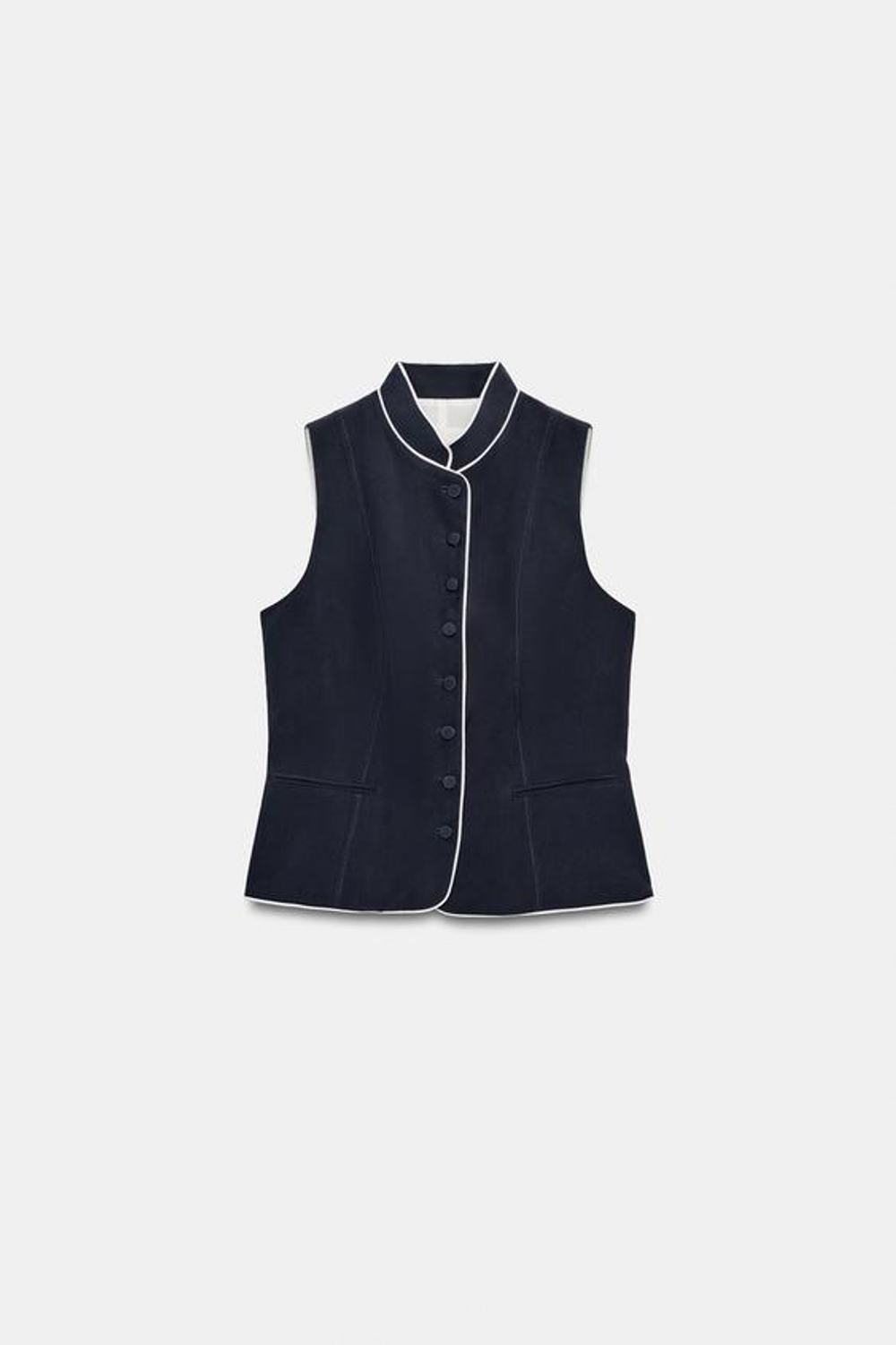 ZARA ЖИЛЕТ С КОНТРАСТНОЙ ОТДЕЛКОЙ, МОРСКОЙ СИНИЙ