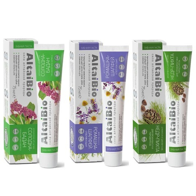 Набор Две линии 3 зубные пасты солодка, ромашка, кедр AltaiBio по 75 мл