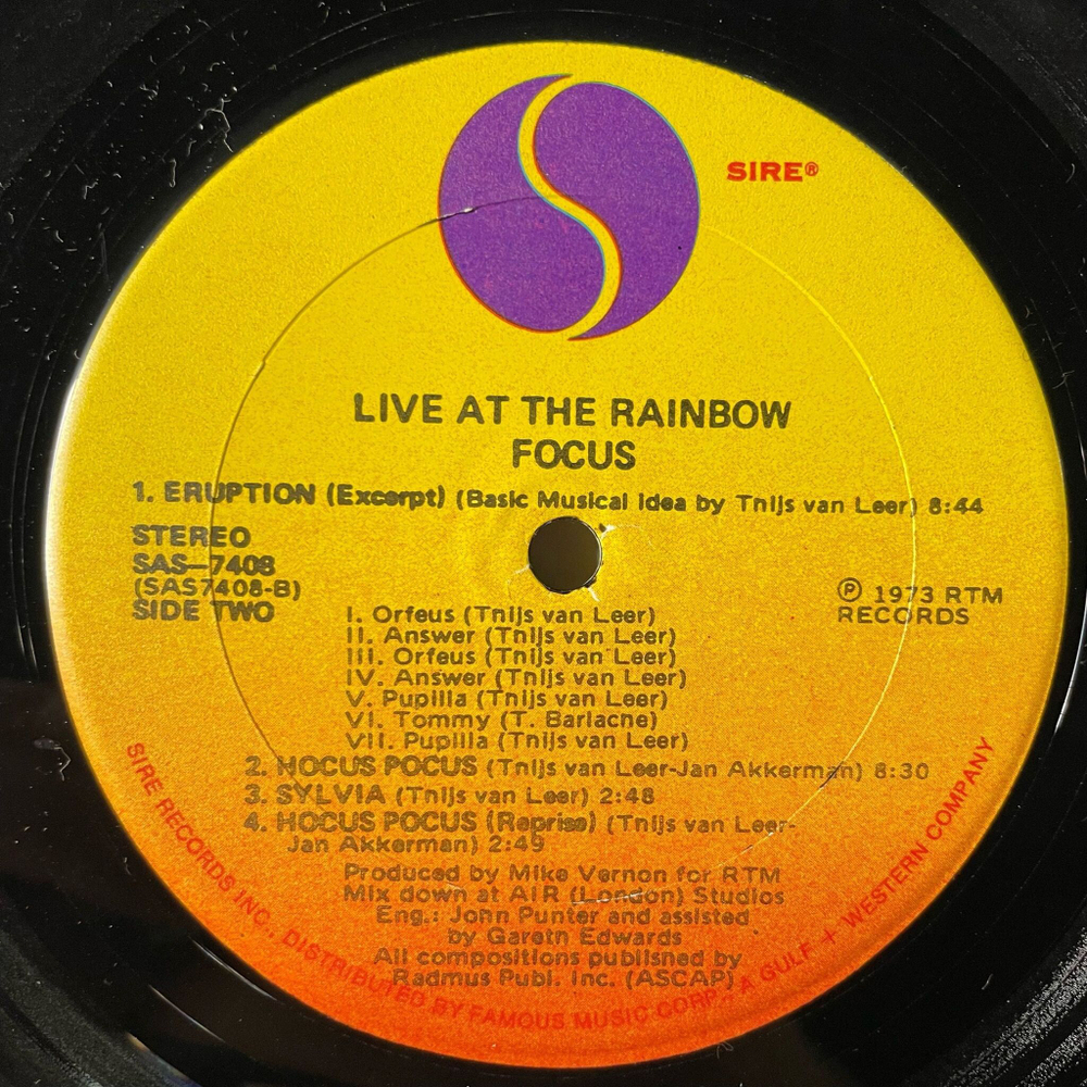 Винтажная виниловая пластинка LP Focus Live At The Rainbow (USA 1973)