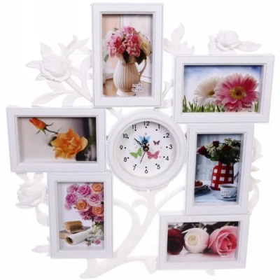 Фоторамка-коллаж 38*43см «Дерево жизни», цвет белый, на 6 фото, пластик, с часами