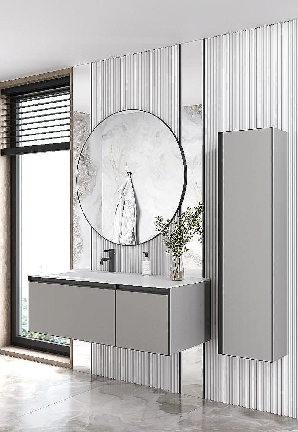 Тумба с раковиной Armadi Art QUATRO 2 120 с подсветкой, LUNA/профиль ANTHRACITE