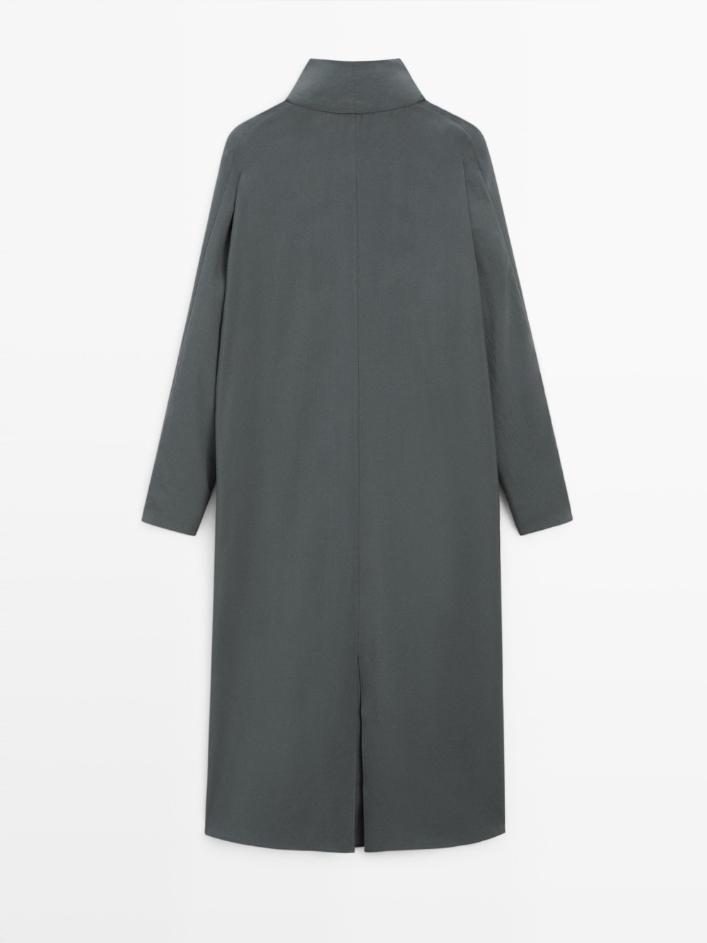 Massimo Dutti Платье миди с V-образным вырезом и завязками, серо-синий