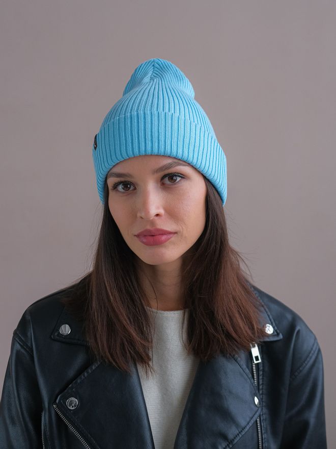 Шапка вязаная весенняя/осенняя МУЛА (Голубой)