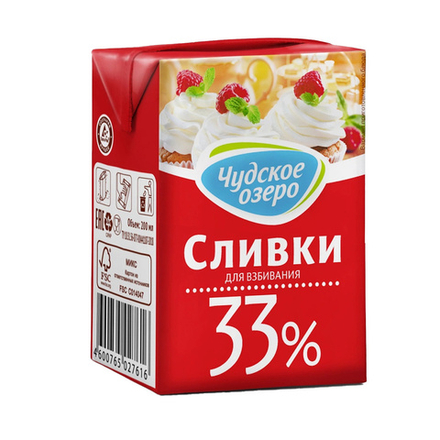 Сливки Чудское Озеро Крем для Взбивания 33% 200мл