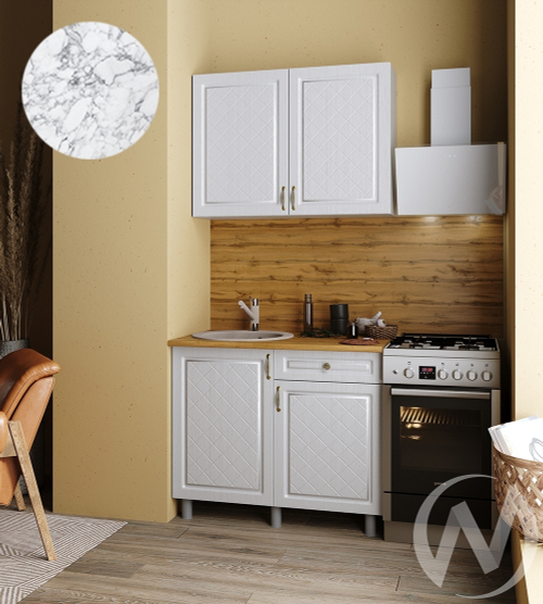 Кухня Вильма 1.0м (корпус белый/арктик; арктик) 38мм мрамор итальянский