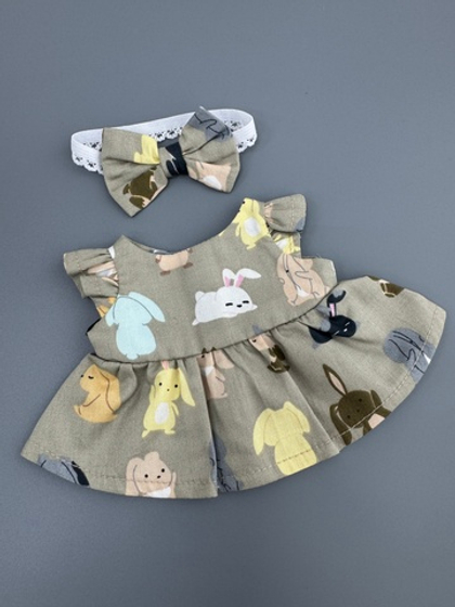 Платье "Зайки" с бантиком на голову для любого пупса 26 см (сам пупс в комплект не входит)