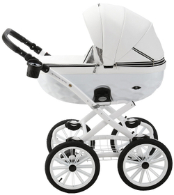 Детская коляска Adamex Chantal Retro Deluxe 2 в 1 C104A (БЕЛАЯ 100% КОЖА-ХРОМ.МОЛНИИ)