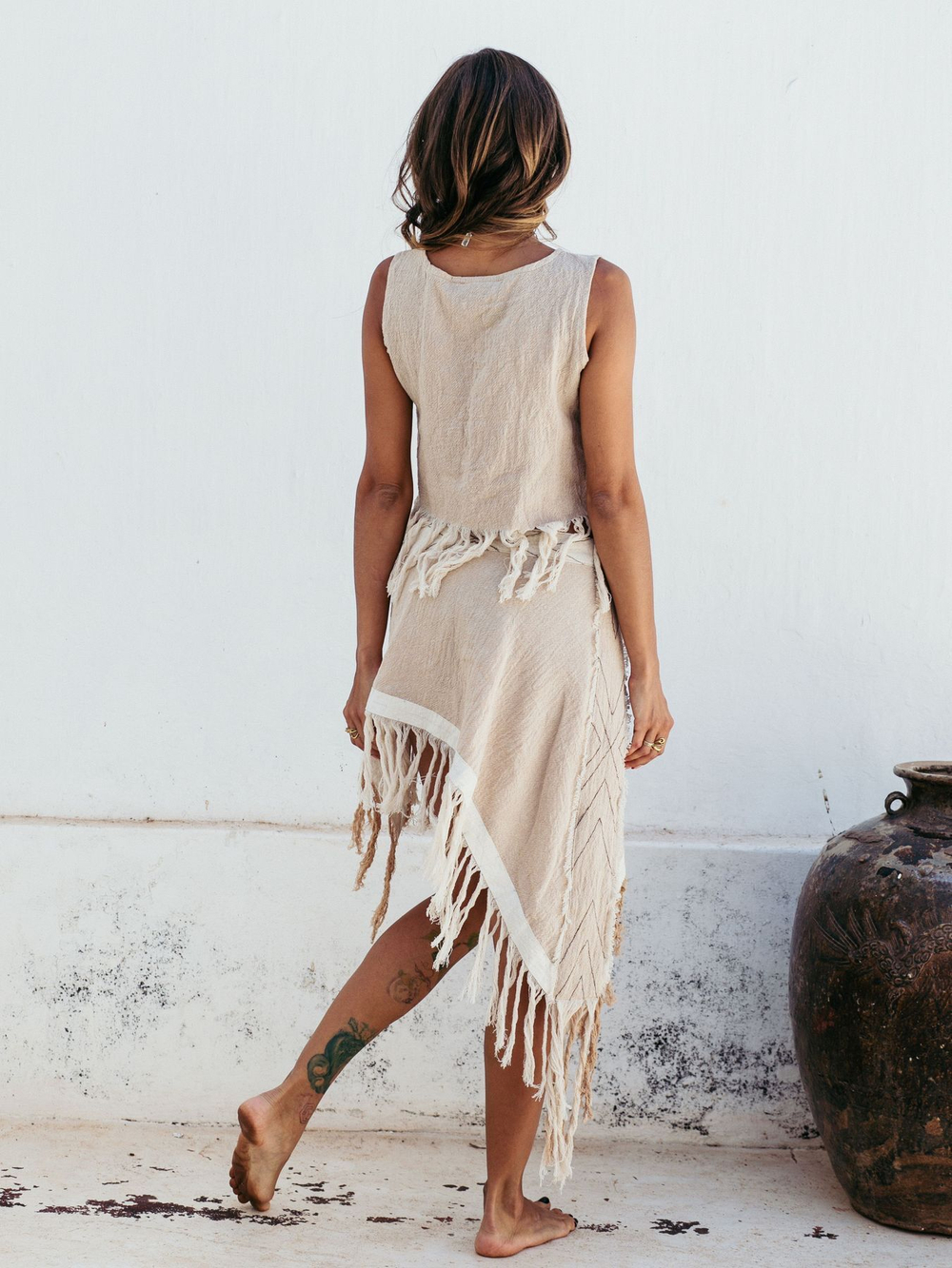 Юбка Chintamani на кнопках с темн.бахромой бежевая