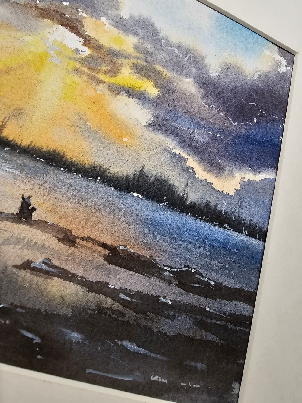 Картина авторская акварельная в паспарту 21*30 см на стену для интерьера "Он, она и собака"