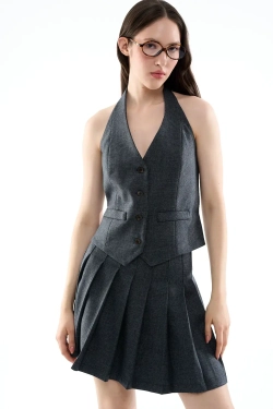 Юбка-мини в клетку серая