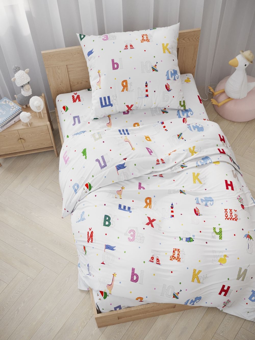 Наволочка комплект 2шт перкаль Сказка "Азбука" 50x70 см на молнии