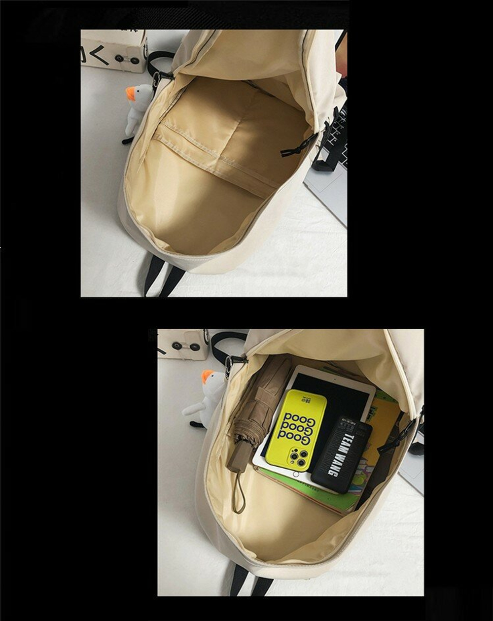 Рюкзак женский мужской городской школьный без брелка, черный