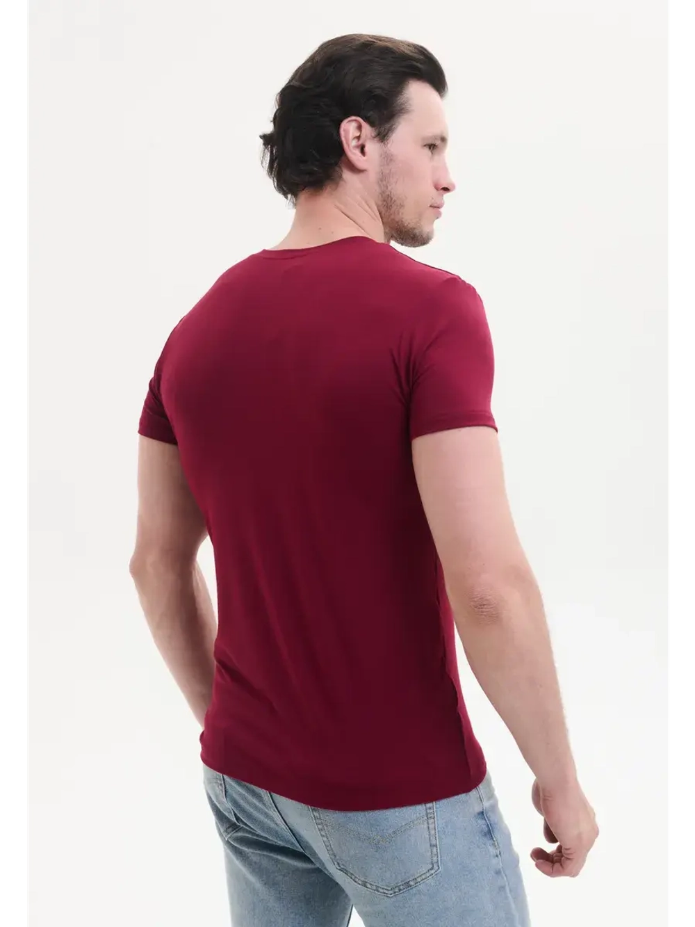 Футболка V-вырез однотонная облегающая