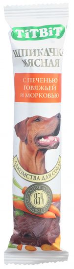 Titbit лакомство для собак Шпикачка с печенью говяжьей и морковью
