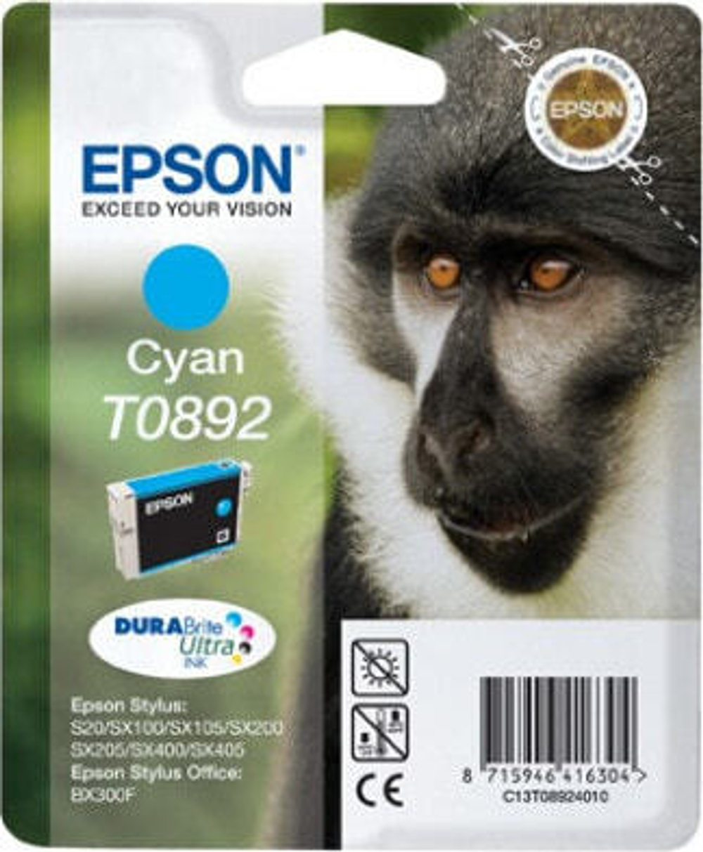 Epson Monkey T0892 Cyan DURABrite Ink Cartridge Подлинный Голубой 1 шт C13T089240
