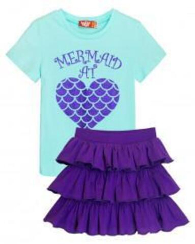Комплект для девочки (футболка-юбка) р.110-60 мятный/фиолетовый, 1 шт.