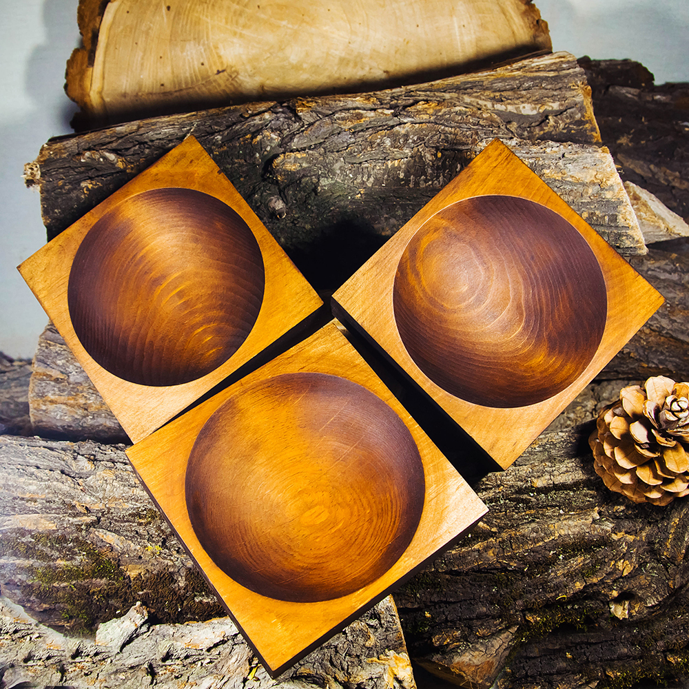 Набор деревянных квадратных тарелок-конфетниц Art of Siberia из сибирского кедра 3 шт. TN20