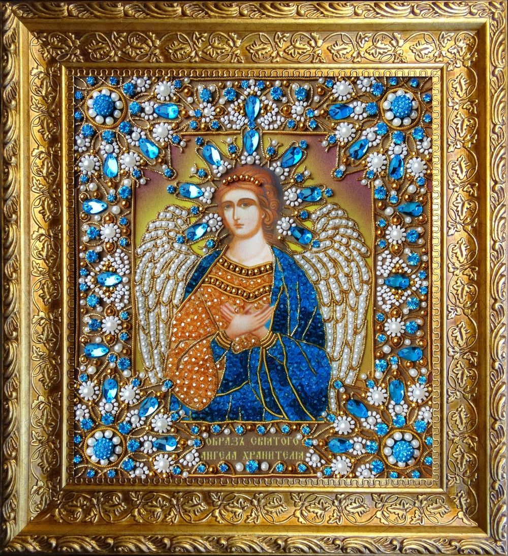 Принт-И18а Ткань с нанесенной авторской схемой Ангел Хранитель (Золото)
