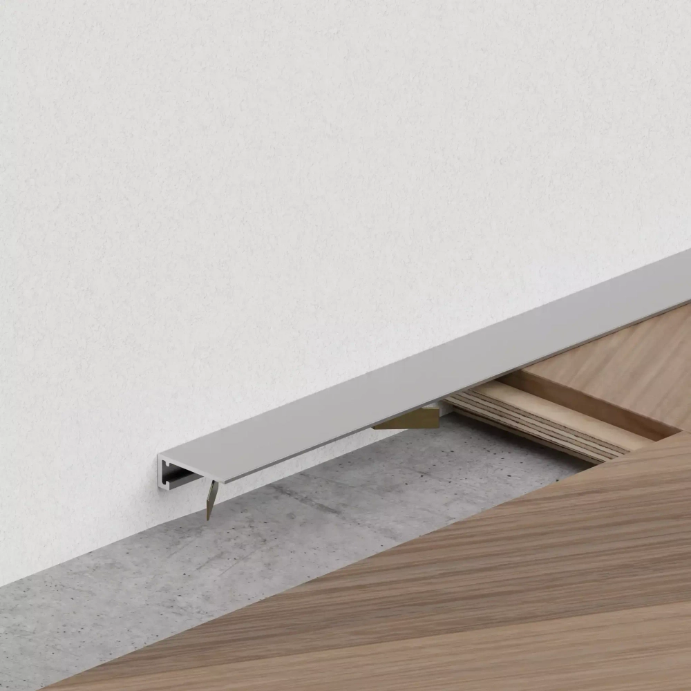 Микроплинтус для пола серебристый матовый, алюминиевый, 6×16×2500 мм