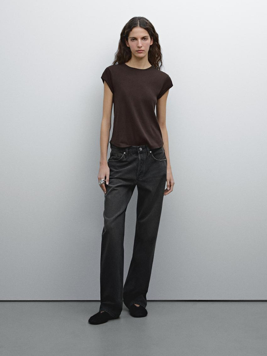 Massimo Dutti Футболка из 100% хлопка, коричневый