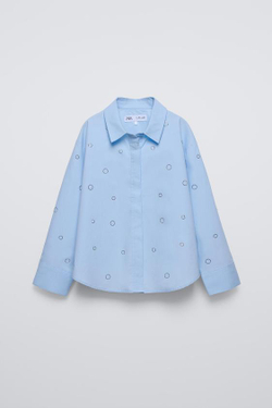 ZARA РУБАШКА СО СТРАЗАМИ, СВЕТЛО-ГОЛУБОЙ