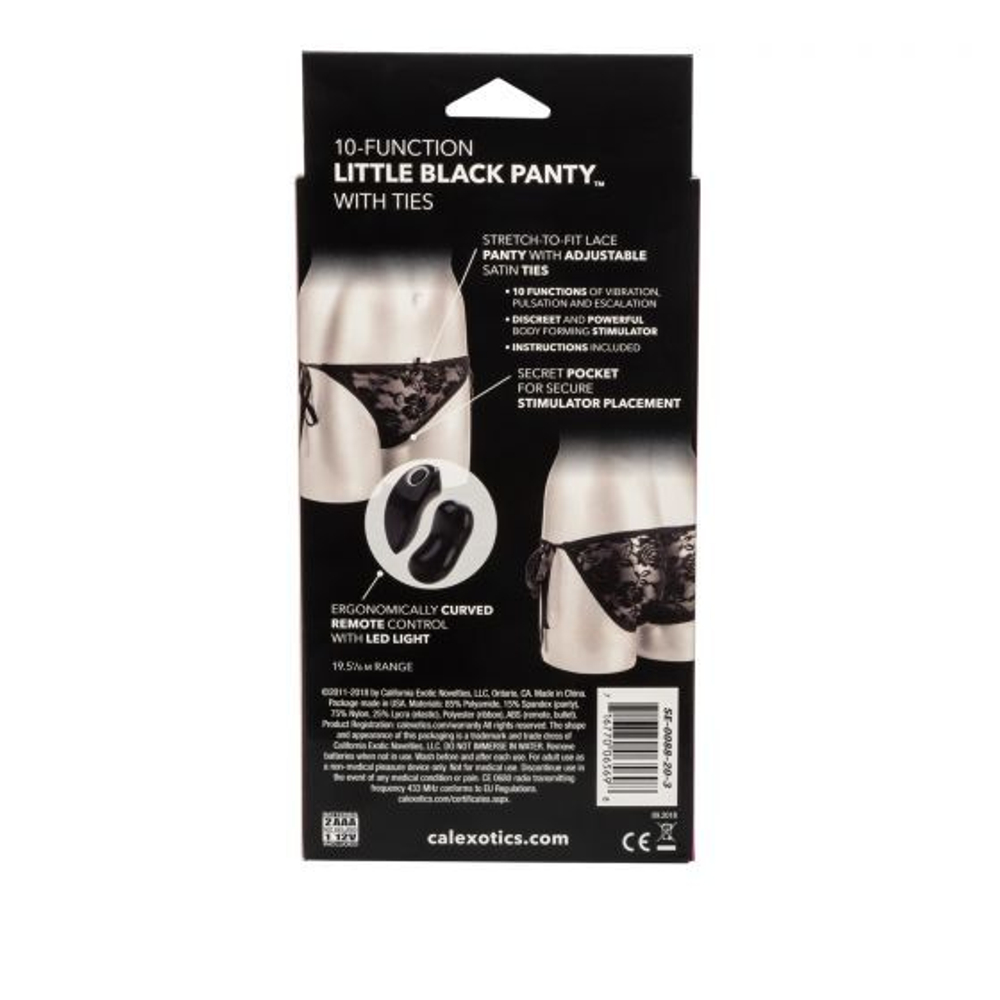 Черные кружевные трусики с вибростимулятором 10-Function Little Black Panty with Ties (Размер: S-M-L) (Цвет: черный)