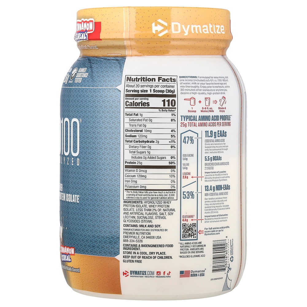 Dymatize, ISO100® Hydrolyzed, 100% изолят сывороточного протеина, со вкусом корицы, 610 г (1,34 фунта)