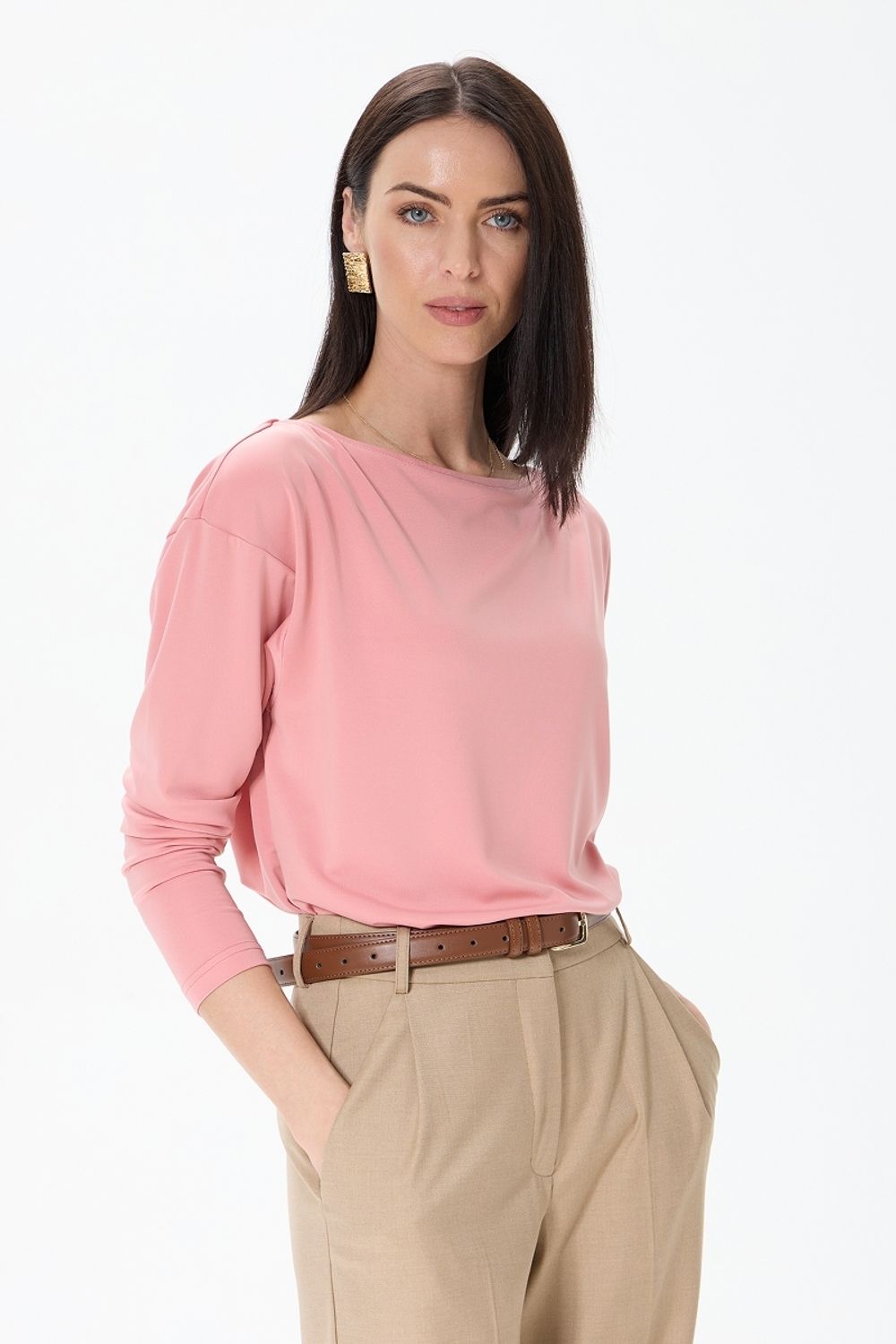 Лонгслив-лодочка розовая вискоза