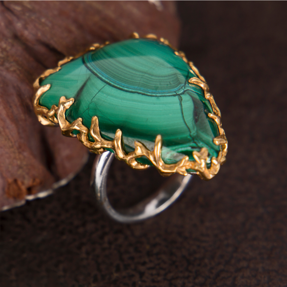 Кольцо Ветви с малахитом