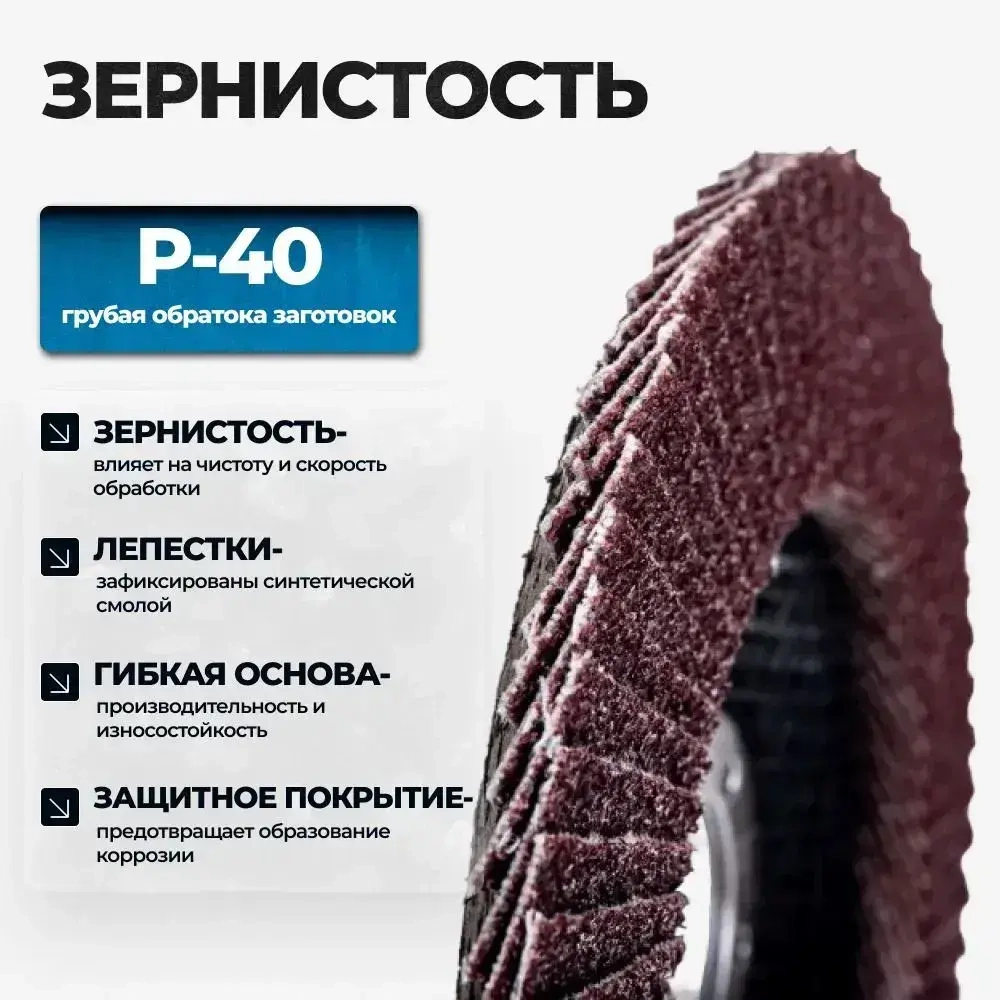 Круг лепестковый торцевой 125 x 22.2 x 22; P40