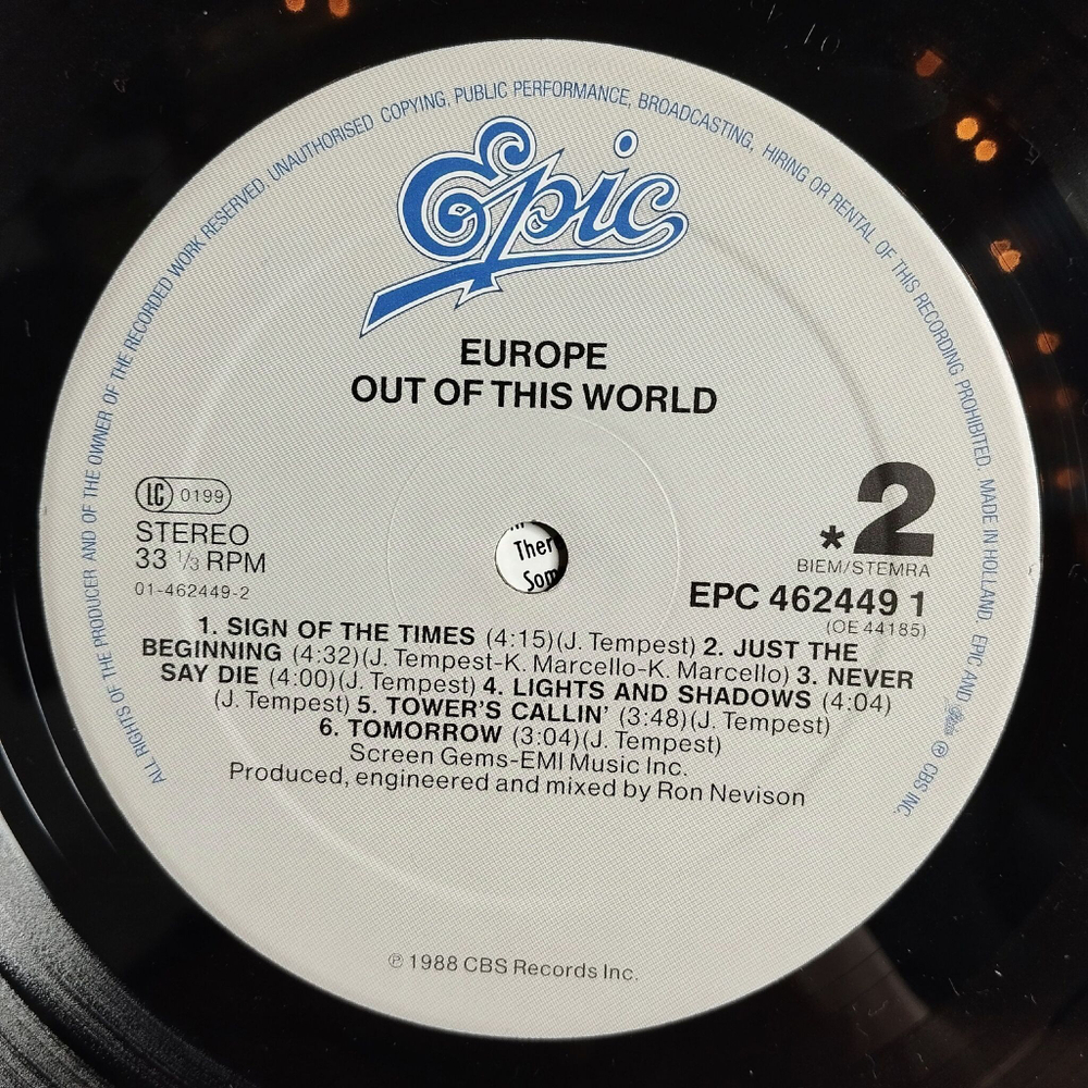 Винтажная виниловая пластинка LP Europe Out Of This World (Holland 1988)