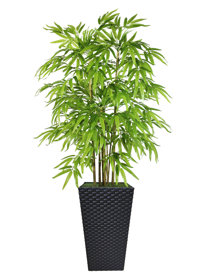 Искусственный Бамбук 130см светлый в коричневом кашпо ротанг