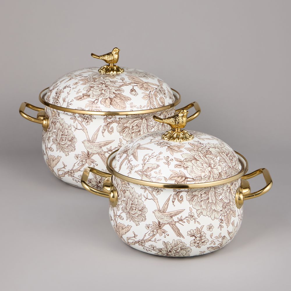 НАБОР КАСТРЮЛЬ AGNESS ЭМАЛИРОВАННЫХ СЕРИЯ "ROYAL GARDEN", 4ПР. 2,1Л И 3,8Л