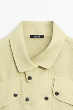 Massimo Dutti Льняная рубашка с короткими рукавами и кнопками, лаймовый