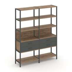 Shelf System Двухсекционный стеллаж пятиярусный с ящиками SN.STM-522 Дуб Табак/Антрацит/Металл Антра