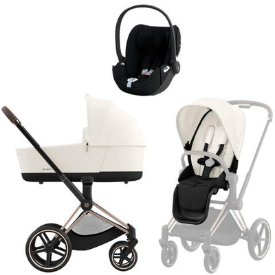 Коляска 3 в 1 Cybex Priam IV Rosegold complete и автокресло Cloud T i-Size Sepia Black Plus Off White