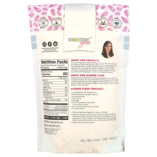 Wholesome Yum, Сверхтонкая и бланшированная миндальная мука, 454 г (1 фунт)