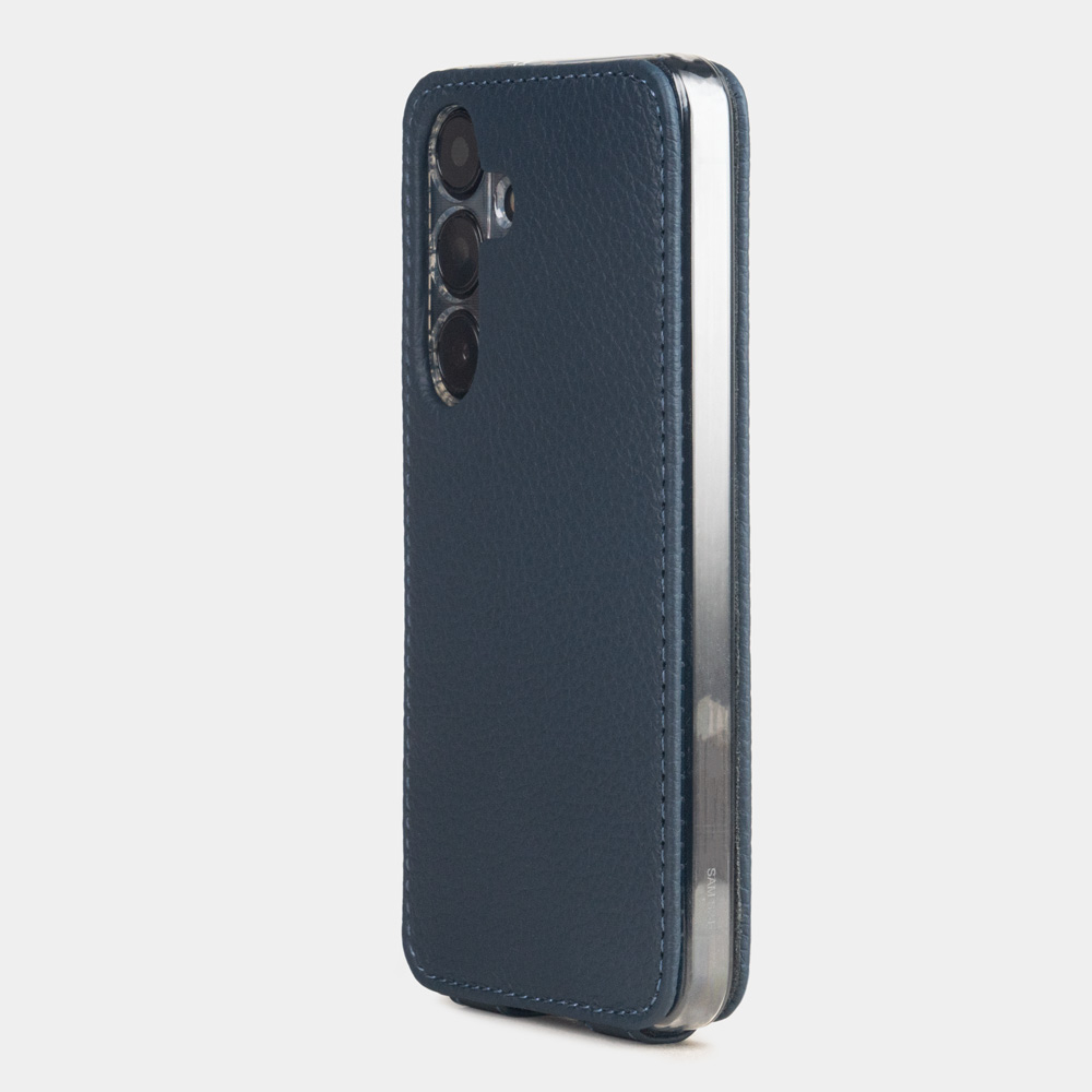 Чехол для Samsung Galaxy S24 из натуральной кожи теленка, синего цвета