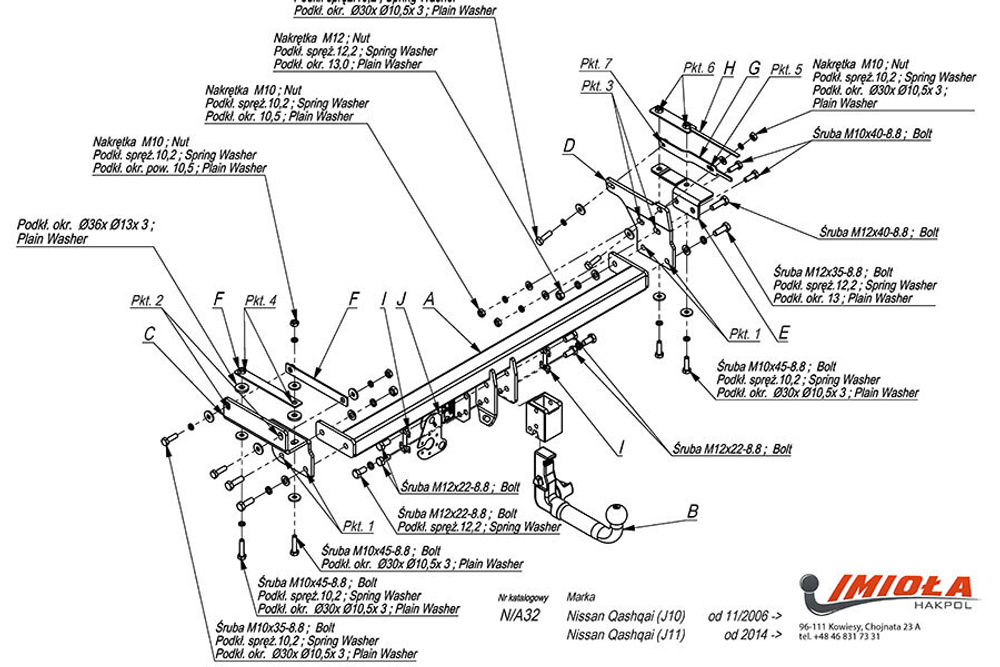 Фаркоп IMIOLA N.A32 для Nissan Qashqai 2006-2021 (паспорт и сертификат в комплекте)(без электрики)